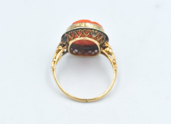 Antique Coral Cameo 14k Gold Ring - image 6