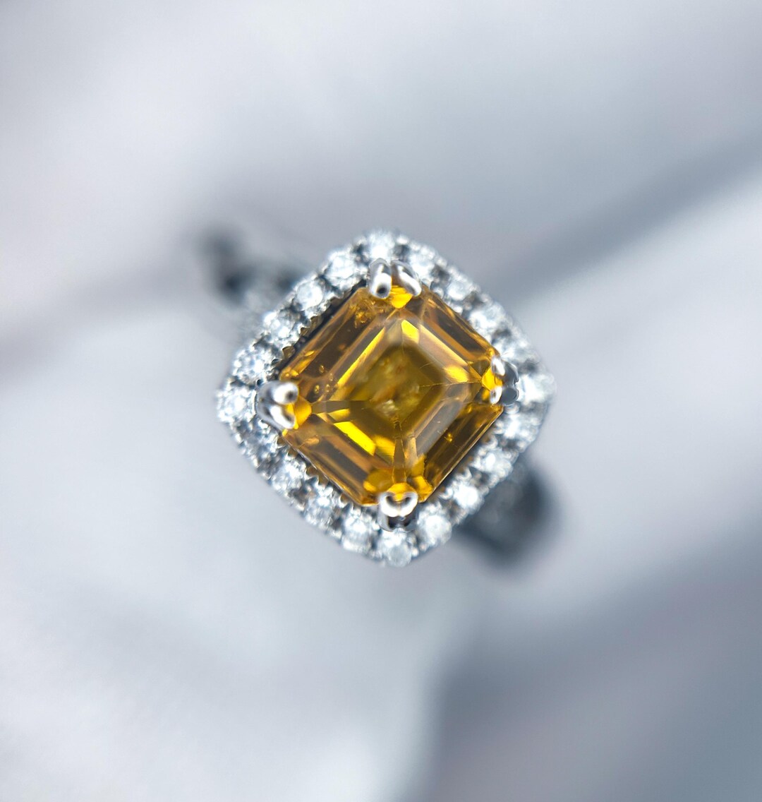 Right Hand Yellow 1.25 Orange Sapphire Diamond Halo Natural Stones 14k Alternative ...
