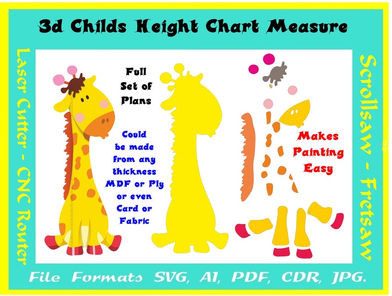Download 3D GIRAFFE Height Wall Chart Full set of plans files in svg | Etsy