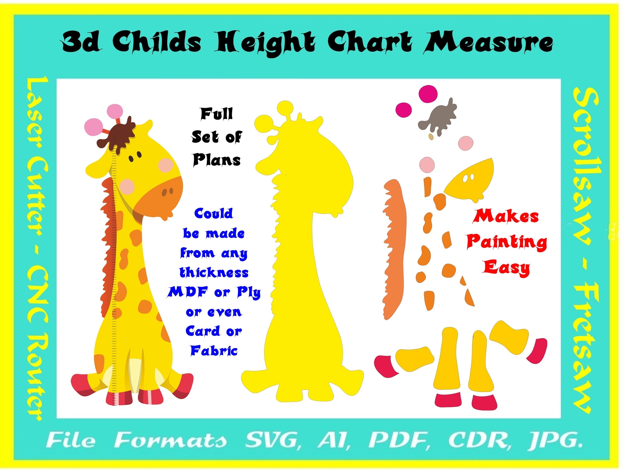 Download 3D GIRAFFE Height Wall Chart Full set of plans files in svg | Etsy