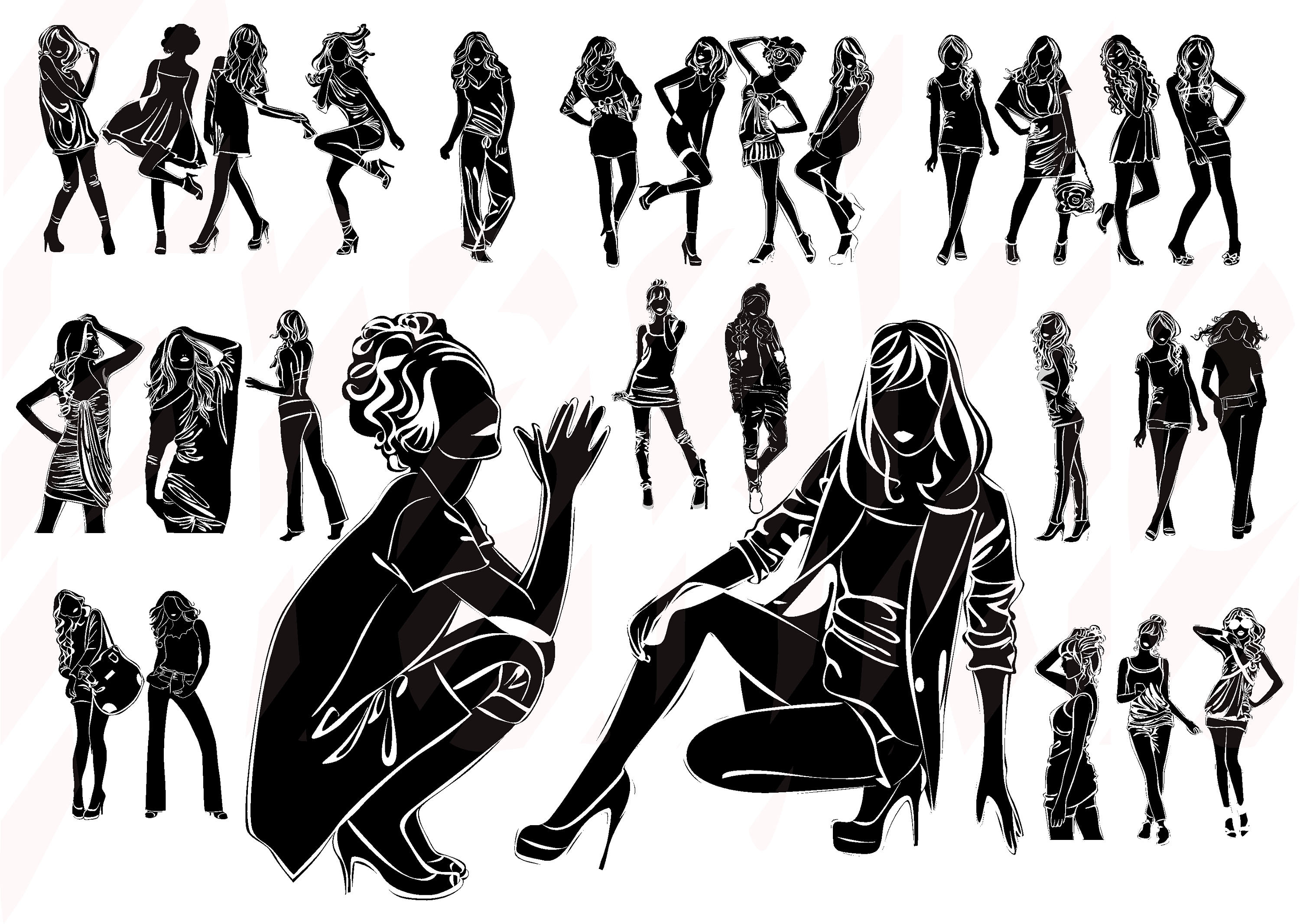 Fashion Girls SVG Vector Stencil Instant download 6 file | Etsy