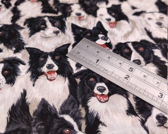 100/% Cotton Multiple Sizes Makower Fabric Farmyard Classics Border Collies