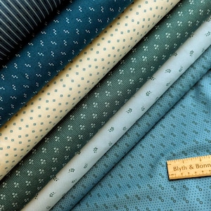 Teal Blue Small Scale Cotton Fabric: "Tiny Delight" Collection Reproduction Print by Stof