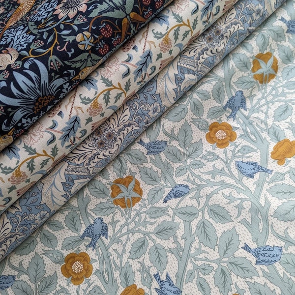 William Morris Organic Cotton Prints "Nature's Dream" Collection Reproduction Style Fabrics by Make + Believe based on V&A designs