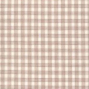 May include: A beige and brown plaid fabric with a fine checkered pattern.
