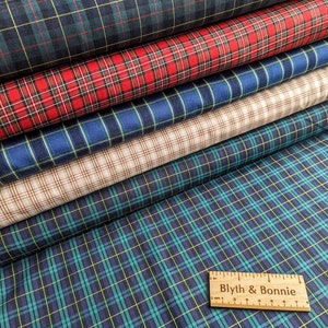 Classic Plaid Small Scale Cotton Check Tartan Style Yarn Dyed Fabric, 43" wide, 100% Cotton for Dressmaking, Patchwork Sevenberry 110gsm