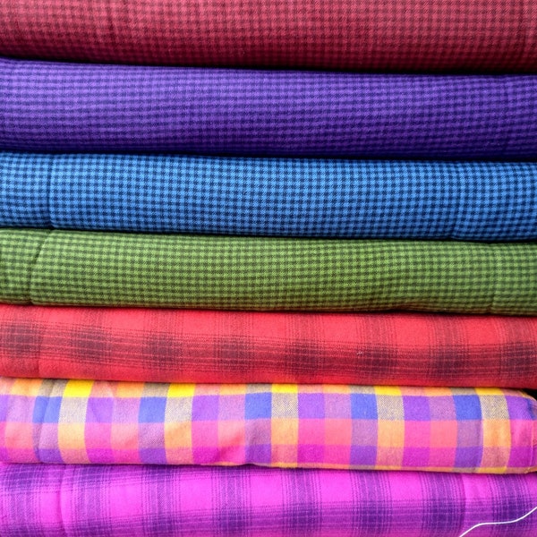 Mix and Mingle Flannel Primo Plaid Marcus Fabrics, Yarn Dyed Woven Cotton Different Colours, Great Quality, 44" Wide, Quarter Metre