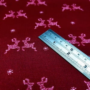 Red Christmas Deer Fabric, Oeko-Tex Cotton, 44" Wide