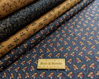 Marcus Fabrics "Butternut and Peppercorn" Collection, Reproduction Style Cotton Fabrics 44" Wide