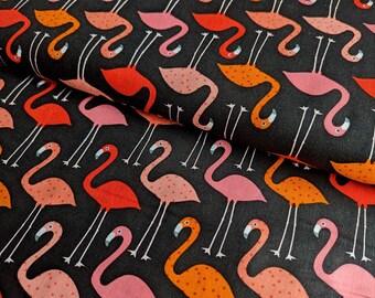 Robert Kaufman Urban Zoology Cotton Quilting Fabric, Pink Flamingos on Black Fabric, Children's Nursery Fabric