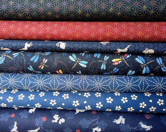 Indigo/Navy Japanese Fabric, Sevenberry, 44" wide, Navy Blue Rabbit Fabric Dragonfly Fabric, Hexagon Fabric, Blue Floral Fabric