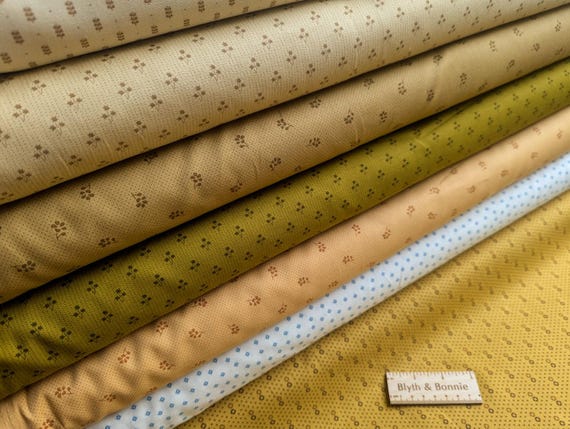 Stof Fabrics Tiny Delight  Reproduction Style Blender Fabrics Small Scale Pattern Yellow Ochre Olive