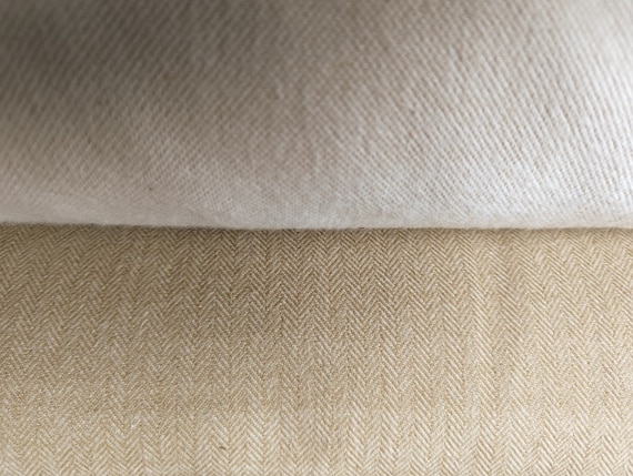 Marcus Fabrics Primo Plaid Plain Flannel Yarn Dyed Woven Brushed Cotton, Ecru Herringbone Weave Flannel, Heavy Plain Cream Flannel Fabric