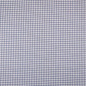 Puede incluir: Un primer plano de una tela de cuadros vichy azul claro y blanco. La tela tiene un tejido fino y un brillo sutil.