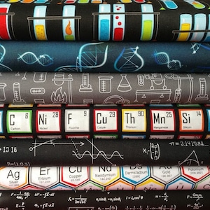 Science Fair Cotton Patchwork Fabric, Robert Kaufman, Physics Fabric, Chemistry Fabric, DNA Fabric, 43&quot; wide