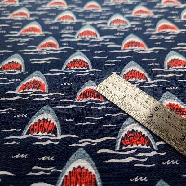 Timeless Treasures Sharks Jaws Novelty Fabric, C8927 Nautical Fabric  44" wide