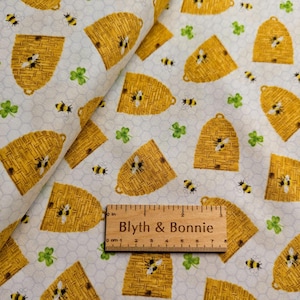 Henry Glass &quot;Buzzy Bee&quot; Collection Bees and Beehives Shamrocks Cloverleaf Honeycomb Pattern 100% cotton fabric 43/44&quot; wide