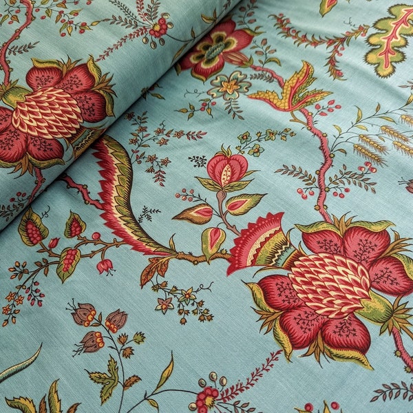 Dutch Heritage Reproduction Style Print Arabesque Light Teal Medium Weight Cotton Fabric by Dutch Heritage