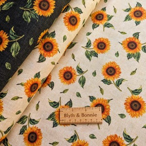 Michael Miller &quot;Here Comes the Sunflower&quot; Floral Fabric Sunflowers on Cream Charcoal Cotton Fabric, 43/44&quot; wide
