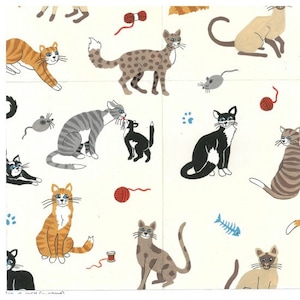 Multi Cat Fabric Different Coloured cats on Cream Nutex "Nine Lives" Black and White Ginger Tabby Cats on cream Background Craft Patchwork