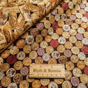 Wine Cork Print Patchwork Fabric, Cork Fabric, Wine Fabric, Wine Cork Fabric, Timeless Treasures C1377, Nutex Vines & Wines 44&quot; wide