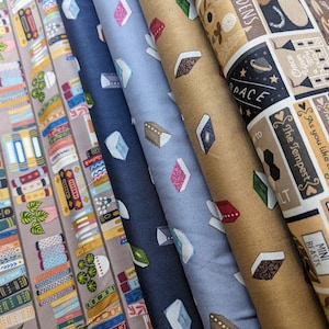 &quot;Lewis und Irene &quot;&quot;Bücherwurm&quot;&quot; Basteln Baumwolle Patchwork Stoff Bücherregale verstreute Bücher Stoff für Bücherliebende