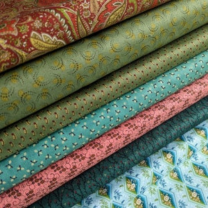 Henry Glass Reproduction Style Fabric Liberty Star Esther&#39;s Heirloom Shirtings Gratitude and Grace Cotton Red Pink Green Patchwork Fabric