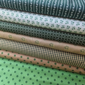 Marcus Fabrics &quot;Vintage Viridians&quot; Sea Green, Cream and Tan/Beige Timeless Good Quality Cotton Quilting  Fabric