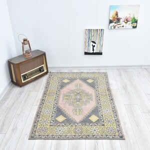 3.7 x 5.3 Feet Turkish Pastel Small Rug,Vintage Unique Rug,Bohemian Rug,Vintage Rug,Nomadic Hand Knotted Rug,Small Antique Rug,Wool Area Rug