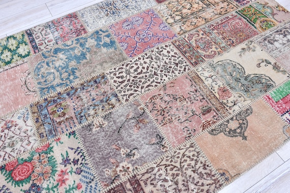 5x7 Vintage Patchwork Area Rug , Pastel Multicolor Patchwork
