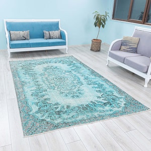 Turquoise Vintage Carpet 6x9 Distressed Aqua Blue Oriental Home Décor Area Rugs for Living Room Bedroom Turkish Unique Luxury Tapis