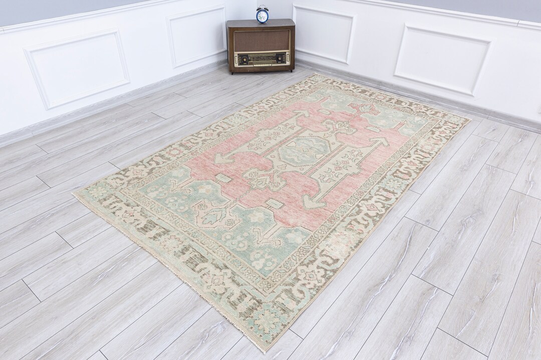 Muted Pattern Rug 5x8 Muted Pink Vintage Rug 5x8 Neutral Turkish Rug, Muted Oushak ...