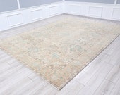 Heriz Pattarned Tebriz Rug, Oversize Persian Rug,Large Pale Beige, Muted Turkish Large Rug, Vintage Neutral Rug