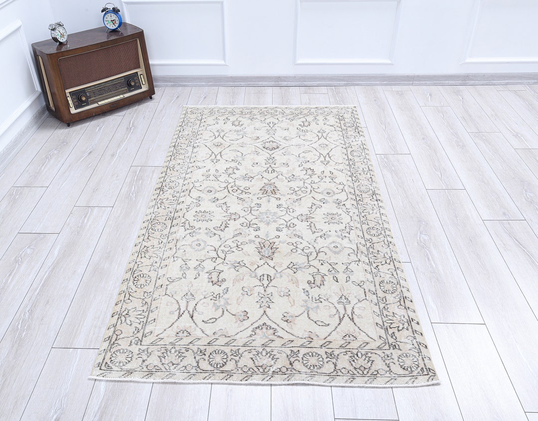 Neutral Vintage Rug Muted Turkish Rug Entry Faded Rug Ivory Etsy