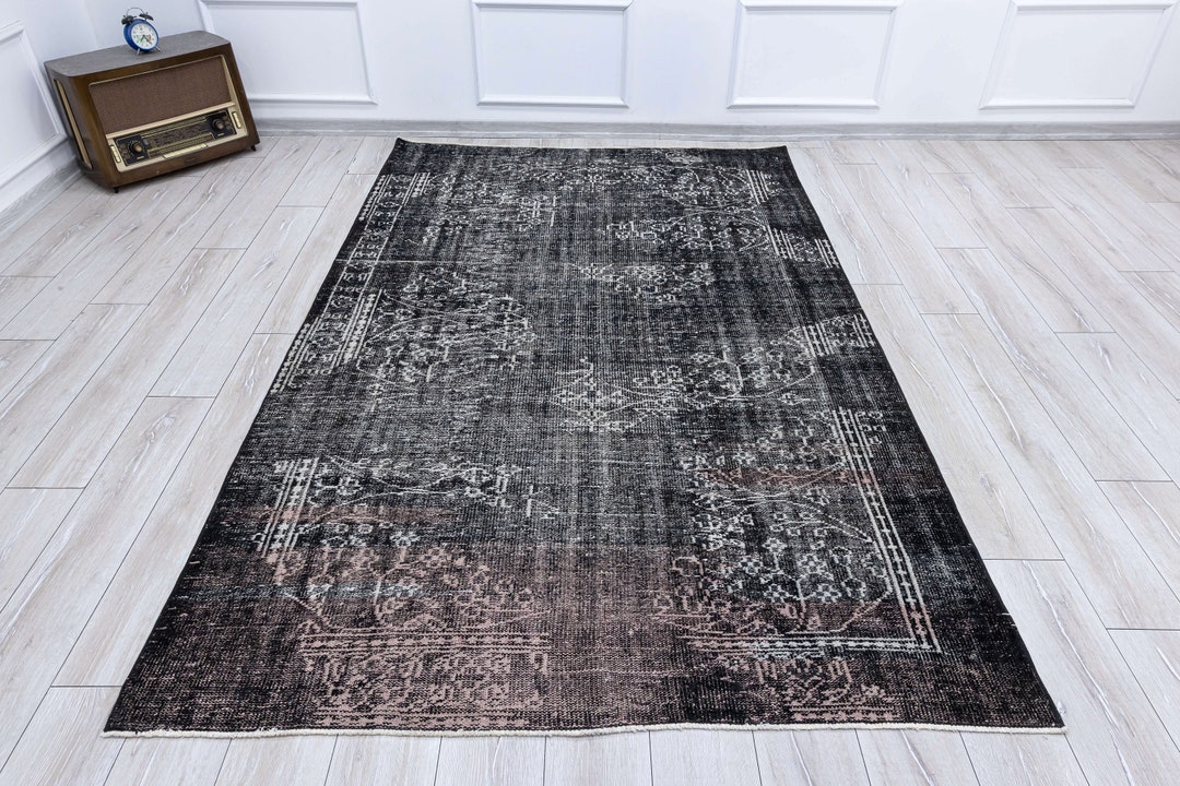 Siyah Rug Turkish Rug, Black Rug for Living Room Made With Natural Wool Rug ...