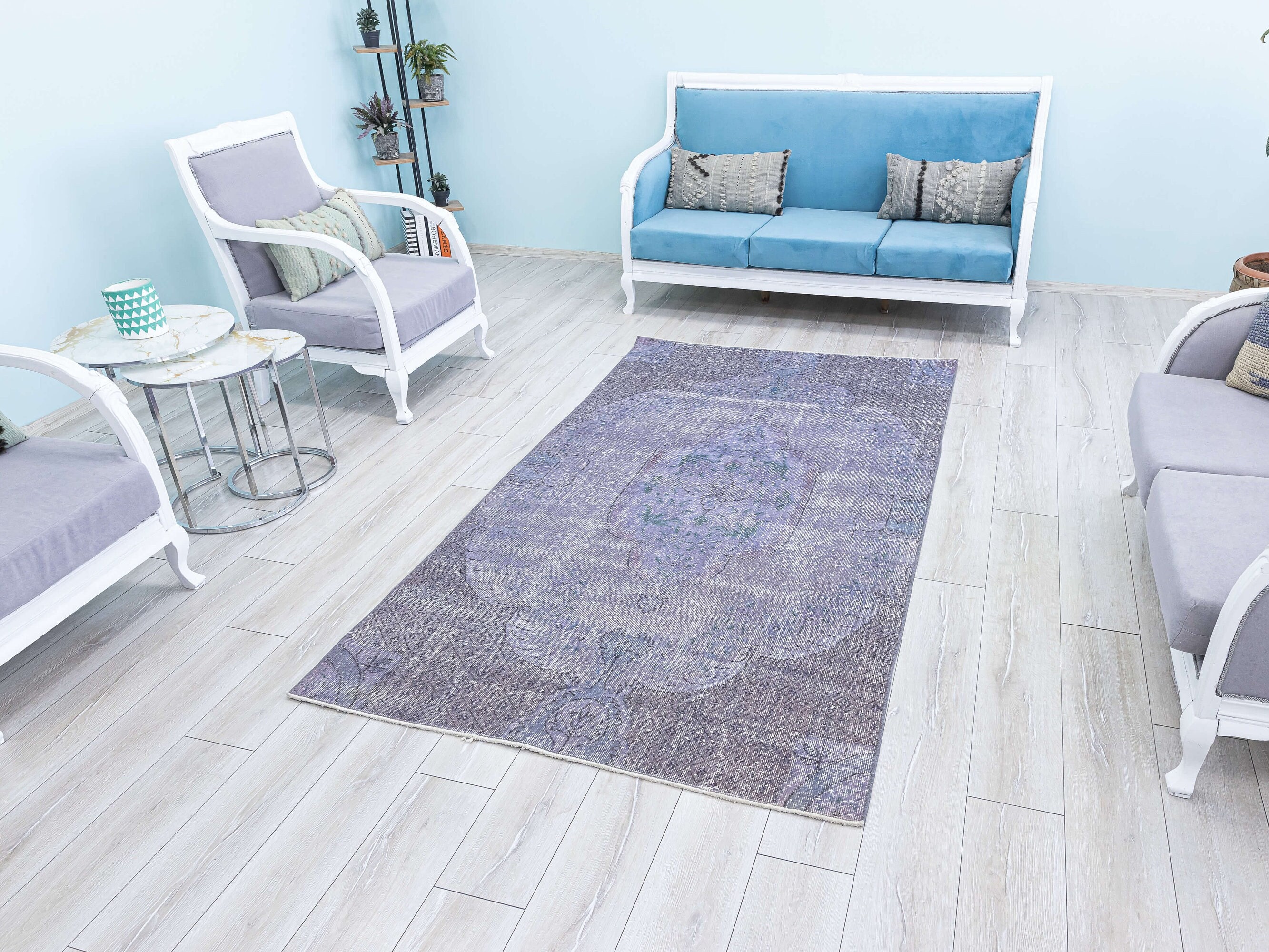 ヴィンテージ トルコ製オーバーダイウールラグ：パープルバイオレット