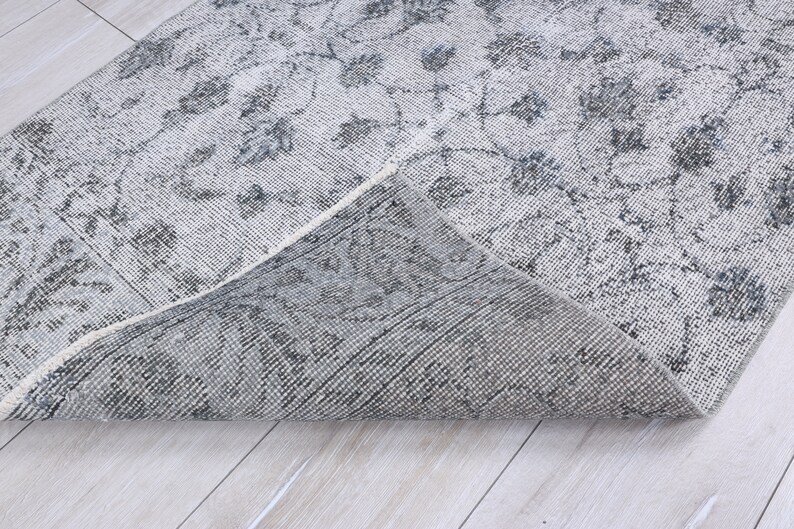 Overdyed Oushak Runner Rug, Grey Wool Hallway Rug (8.2 x 2.9 feet) image 9