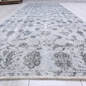 Overdyed Oushak Runner Rug, Grey Wool Hallway Rug (8.2 x 2.9 feet) image 8