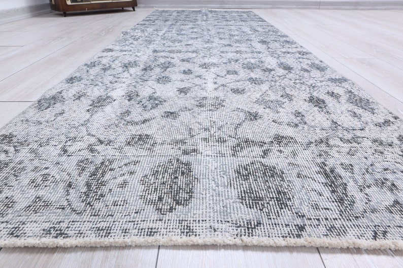 Overdyed Oushak Runner Rug, Grey Wool Hallway Rug (8.2 x 2.9 feet) image 8