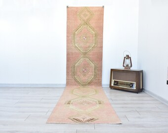 3x12 Turkish Runner Rug,Long Oushak Runner,Muted Vintage Runner,Pastel Kitchen Runner,Corridor Runner Long,Wool Antique Runner,Hallway Rugs