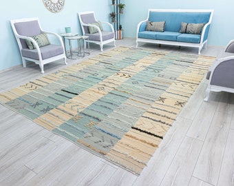 Large Turkish Kilim Rug, Vintage Bohemian Wool Area Rug (8'5 x 12'8 feet)