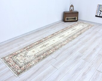 Vintage Turkish Wool Runner Rug, Bohemian Hallway Carpet (2.7x9.2 ft)