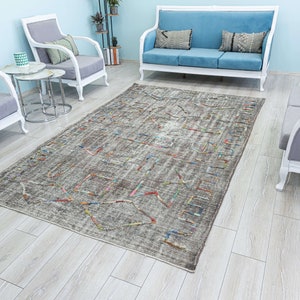 Turkish Vintage Area Rug, Unique Design Relief Carpet,Anatolian Farmhouse Floor Rugs