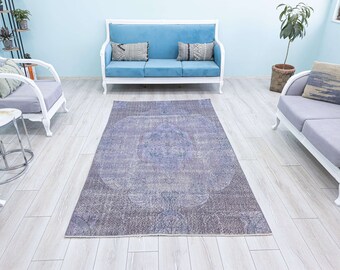 ヴィンテージ トルコ製オーバーダイウールラグ：パープルバイオレット