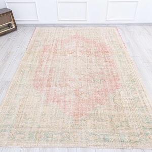 Turkish Style Pastel Pink Neutral Vintage rug 7x10 Natural Pale Pink Handmade Area Carpet 6x9 Faded Pink Vintage Boho Area Rugs,9.5x6.5 Feet