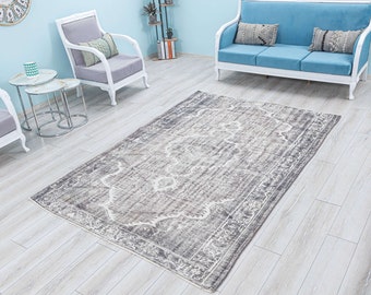 Vintage Gray Oushak Rug, Turkish Wool Carpet, Bohemian Tribal Decor (5'9 x 8'5)