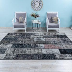 Turks vintage patchwork vloerkleed, boho zwart vloerkleed