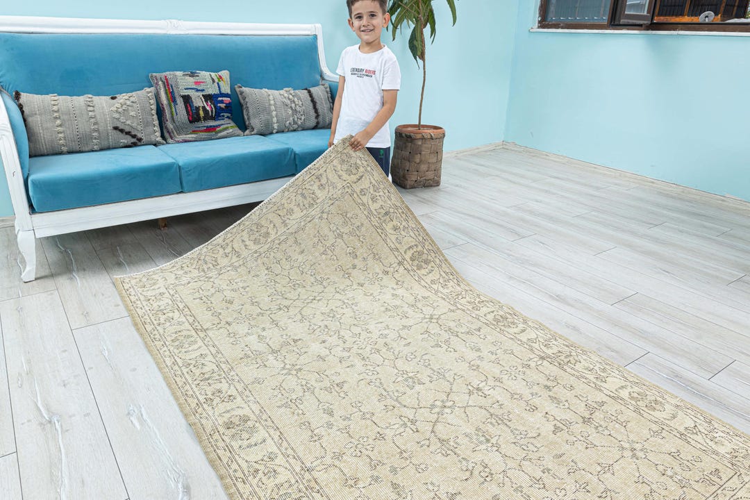 Muted Floral Rug 4x7 Neutral Small Rug, Antique Accent Rug, Primitive ...