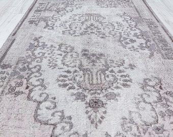 Primitive Decor Turkish Gray Unique Vintage Rug,Anatolia Hand Woven Wool Area Carpet,Oushak Overdyed Boho Decor