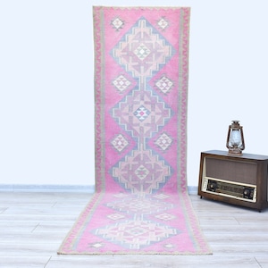 Pale Pink Runner Rug, Kitchen Kilim Runner Rug, Vintage Runner Rug, Kilim Runner Rug, Original Kilim Runner, Bohemian Runner,3.1 x 10.7 Feet